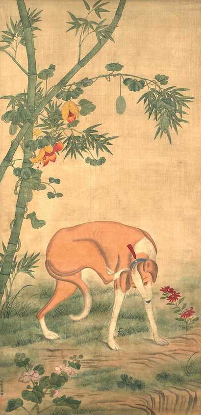 佚名  19世纪 仿郎世宁笔法犬图 立轴
